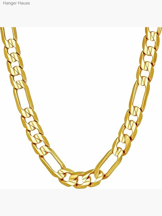 Jewelry - 24k Gold Plated Figaro Chain Necklace 7mm Men Women